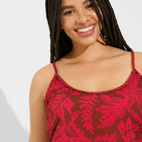 torrid Tops - Torrid - Challis Braided Sleeveless Tank in Leaves
